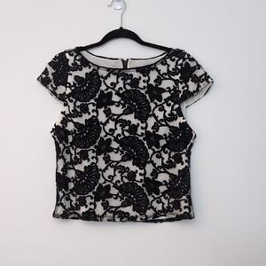 Alice And Olivia Elegant Black Lace Women's Cap Sleeve Top